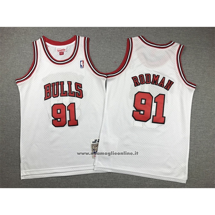 Maglia Bambino Chicago Bulls Dennis Rodman #91 Mitchell & Ness 1997-98 Bianco